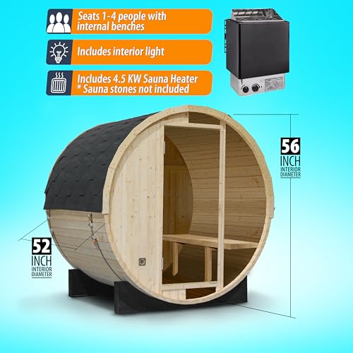 Polar Revive Barrel Sauna, Pinewood Outdoor Sauna for 2-4 People, 72x59 inches - Thumbnail 6