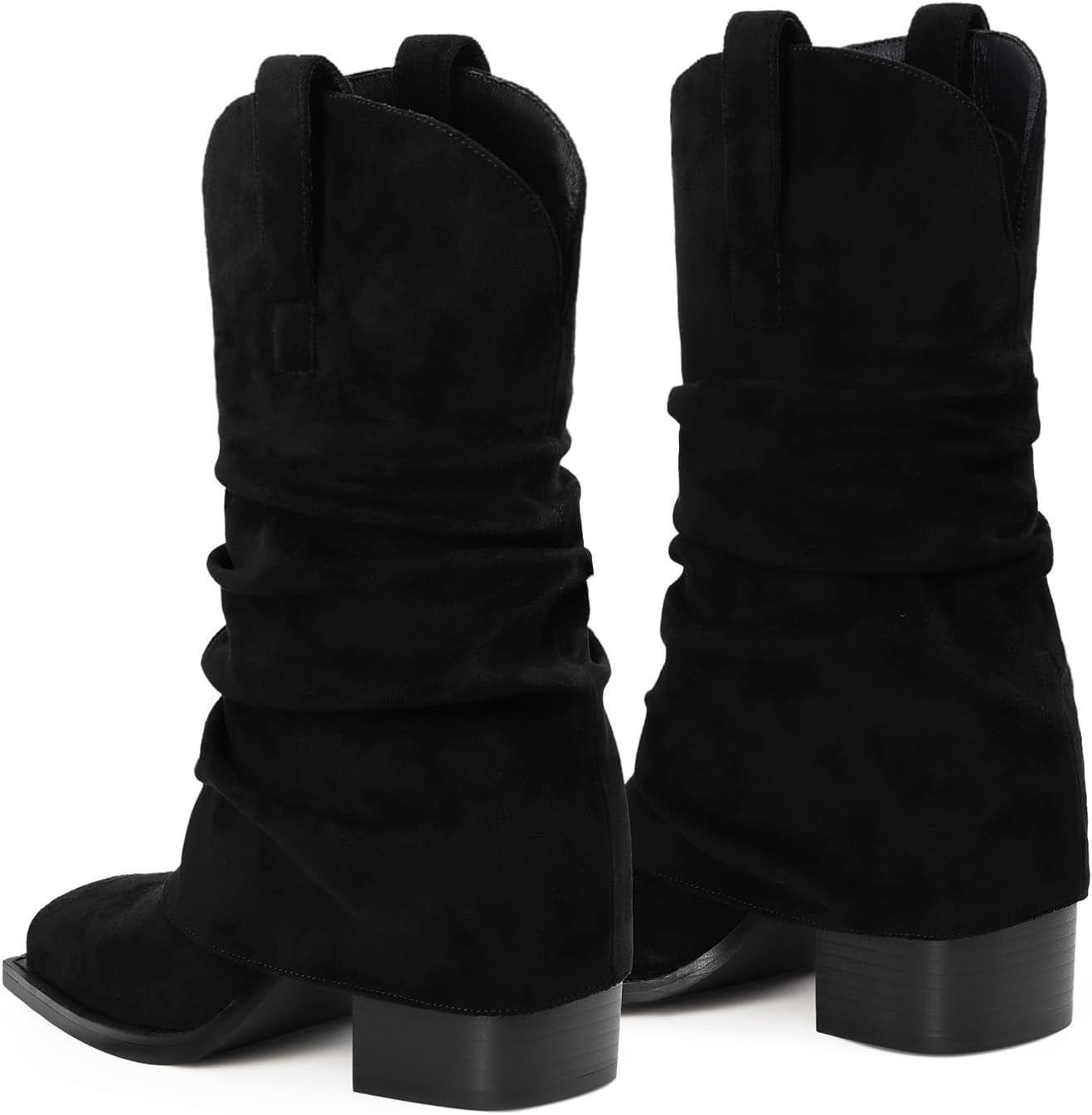 Cowboy Boots for Women Cowgirl Mid Calf Square Toe Fold Over Chunky... - Picture 23 of 56