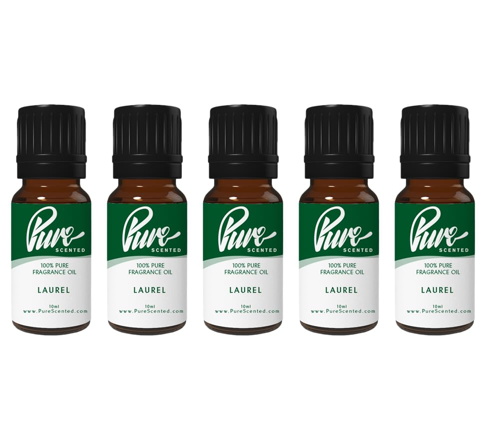 Pure Scented 50ml Fragrance Oils - 5 x 10ml Suitable for Candles, Soaps, Slime, Diffusers, Cosmetics, Wax Melts, Designer (5 x 10ml, Laurel)