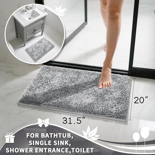 Image of Yimobra Chenille Bathroom Rugs Non Slip, Extra Thick Soft Absorbent Bath Rug 31.5x20 Inch, Machine Washable Quick Dry Bath Mat for Bathroom Floor, Tub and Shower, Home Decor Accessories, Light Grey