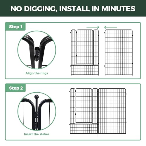 Image of FXW Garden Fence Outdoor for the Yard - 50in(H) x 83.5ft(L) Heavy Duty Metal Animal Barrier for Dog, No Dig Decorative Dog Fence, 32 Panels, Black