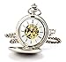 ManChDa Hommes Steampunk Montre de Poche Silver Lisses Double Hunter Cadran Squelette avec chaîne + Coffret