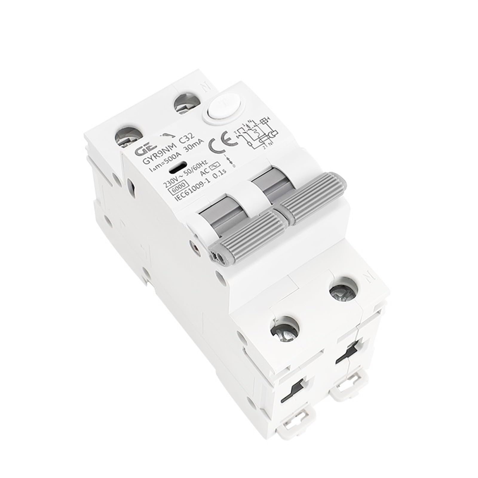 GYR9NM RCBO 2P 4P GYR9NM magnetyczny wyłącznik automatyczny z zabezpieczeniem przed przetężeniem i wyciekiem, szyna DIN, 10 A, 16 A, 25 A, 32 A, 40 A (1 sztuka) (300 mA,4P 16A)