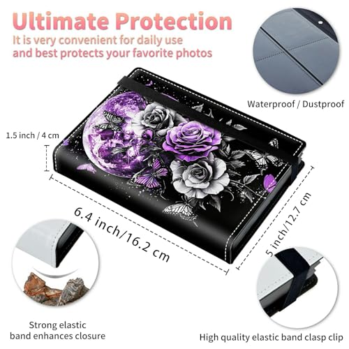 Image of Photo Album 4x6 120 Pockets Photos with Strong Elastic Band, Small Mini Albums Sheet Protector Folder for Photos, Album for Family Wedding Women Men Baby Vacation Gift, Purple Moon Rose