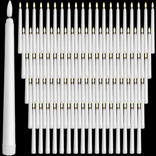 Image of Baquler 100 Pcs 9.7 Inch Flameless Taper Candles Battery Operated Taper Candles Bulk LED Flickering White Candlesticks for Wedding Church Table Centerpiece Halloween Christmas Party Decor