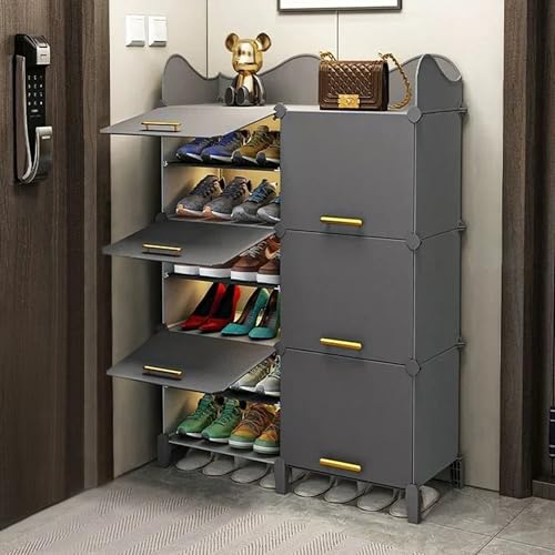 Image of Plastic Shoe Rack for Home | ๐๐ ๐๐ข๐๐ซ Foldable Dustproof Shoe Storage Cabinet & ๐ ๐
๐ซ๐จ๐ง๐ญ ๐๐จ๐จ๐ซ๐ฌ | Space Saving Multipurpose Organizer for Entryway, Bedroom, Living & Office| Grey
