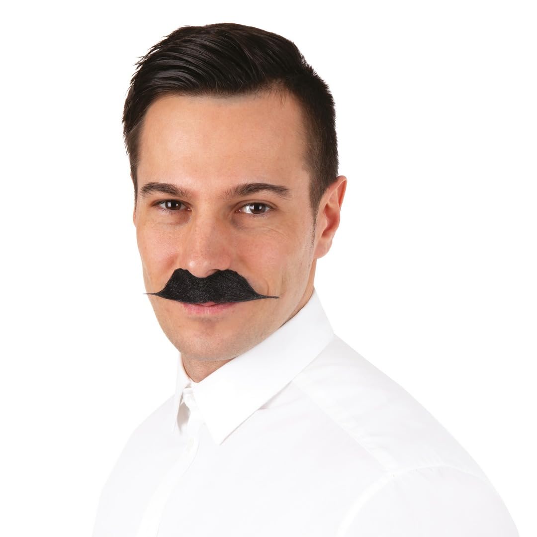 P’TIT Clown - 89042 - Moustache de Déguisement Gentleman - Fausse Moustache Adhésive - Facile à Coller - Accessoire Costume Carnaval, Halloween, Cosplay, Film, Spectacle, Fêtes Costumées - Noir