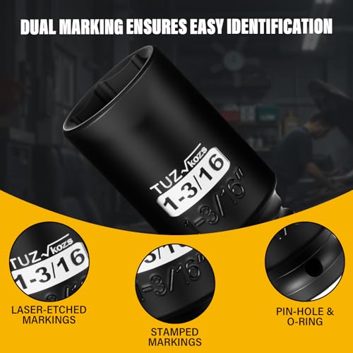 Image of 1 /2 Inch Drive 1-3 /16 Inch Deep SAE Impact Socket, CR-MO, 6 Point Radius Corner Design, Square Chamfered Opening, Axle Nut Impact Grade Socket for Easy Removal
