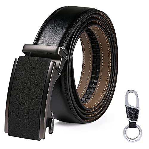 flintronic Cinturón de Cuero para Hombre, Cinturón de Trinquete de Cuero con Hebilla Automática 3.5 cm / 1.37 pulgadas * 130 cm / 51.2 Pulgadas (Incluye llavero y Caja de Regalo)