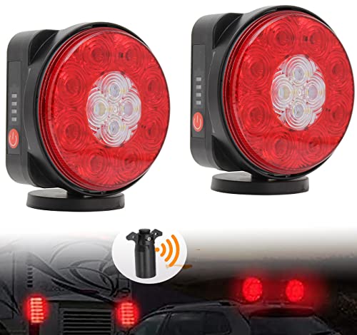 DUNTUO Magnetic Wireless Trailer Towing LED Light Kit w 7 Pin Transmitter Connectors Rechargeable Battery for RV, Campers, Boats, Farming Equipment, and Tow Trucks Stop Tail Turn Signal LEDs