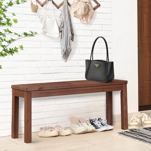 Image of VINGLI Outdoor Wooden Bench, 45 inch Porch Bench Outdoor Backless Garden Bench, Small Outdoor Bench for Deck Patio Entryway (Brown, 45in)