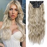 4PCS Synthetic Hair Ash Brown Highlights Bleach Blonde Clip in Hair Extensions Blonde Highlights Thick and Full Hair Extensions (Ash Brown Highlights Bleach Blonde)