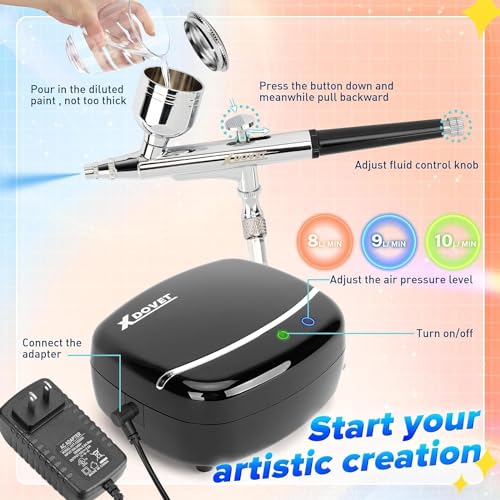 XDOVET Kit de aerógrafo 40PSI atualizado com compressor multifuncional conjunto de aerógrafo de ação