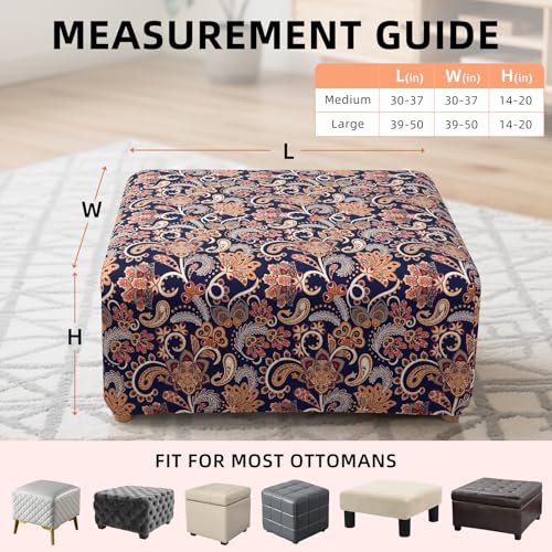 Image of YISUN Ottoman Cover Square, Stretch Printed Ottoman Slipcover Square, Thick Storage Ottoman Covers Washable Footrest Stool Cover Protector with Nonslip Elastic Bottom