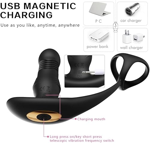 Miniatura 7 de Masajeador de próstata masculino con control de aplicación con motor de 9 velocidades, vibrar enchufe anal telescópico, juguetes sexuales para