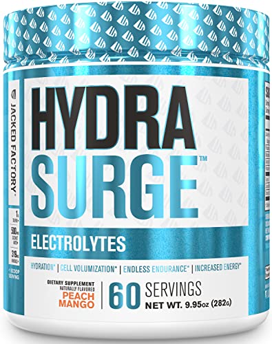 HYDRASURGE Electrolyte Powder - Hydration Supplement with Key Minerals, Himalayan Sea Salt, Coconut Water, More - Keto Friendly, Sugar Free & Naturally Sweetened - 60 Servings, Peach Mango