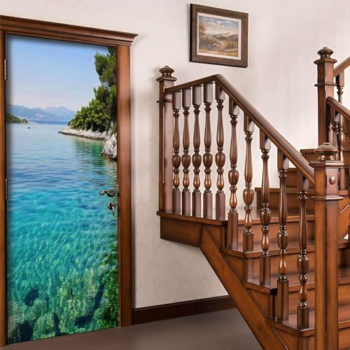 Pegatinas para Puertas de Océano Azul Door Stickers 3D Adhesivo Vinilo Pegatina Puerta Paisaje Murales Póster Decorativas de Pared Mural Papel Pintado 70x200 cm a/1873