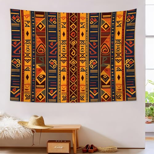 Géométrie Africaine Tenture Murale Grand Tapisserie Orange Rouille - 100X150Cm Décoratif Totem...
