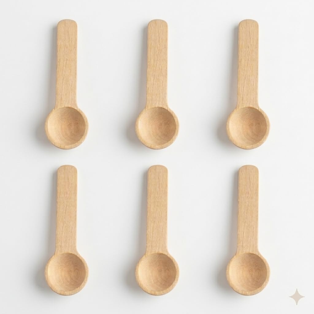 Uyt Life 6 Adet Mini Ahşap Baharat Kaşığı Seti - Doğal Kayın Ağacı Yuvarlak Uçlu Baharatlık Kaşığı, Tuz, Şeker Ölçeği - 7 cm Küçük Dekoratif Tahta Kaşık