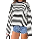 Diseño: estas camisetas de otoño para mujer tienen una cómoda manga larga y cuello redondo; el patrón clásico de rayas te hace lucir más a la moda