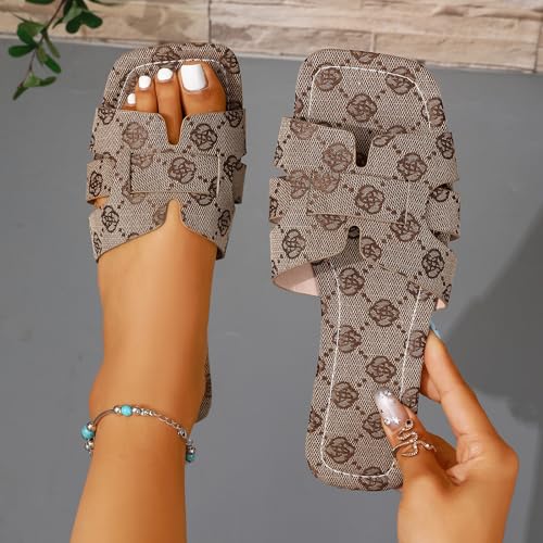 Image of Women's Dressy Casual Flat Sandals, Elegant Comfortable Slip-On Slides with Textured Upper, Versatile Dressy Style for Everyday Wear