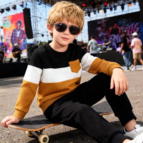 Image of Kid Toddler Boy Clothes Color Block Sweatshirt and Casual Pants 2Pcs Boys Fall Winter Outfits 1-5T