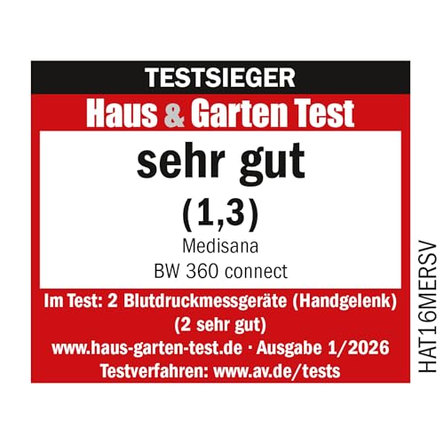 medisana BW 360 connect Handgelenk-Blutdruckmessgerät, Blutdruck- und Pulsmesser mit Bluetooth App, Ampel-Skala, und Speicherfunktion, Blutdruckmanschette mit Aufbewahrungsbox