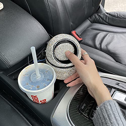 Image of Bling Rhinestone Auto Garbage Can Car Trash Can with Lid Mini Garbage Bin for Automotive Car, Home, Office, Kitchen, Bedroom (White)