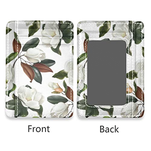 susiyo White Magnolias Flowers Slim Minimalist Wallets Rfid Blocking Card Wallets PU Leather Front Pocket Wallets for Men Women2