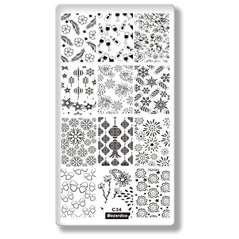 Mezerdoo 1Pcs Charming Flower Print Sencil Nail Art Polish Stamping Plates Valentine Wedding Celebrate Nail Beauty Template Manicure DIY Styling Tools (C34) Cover
