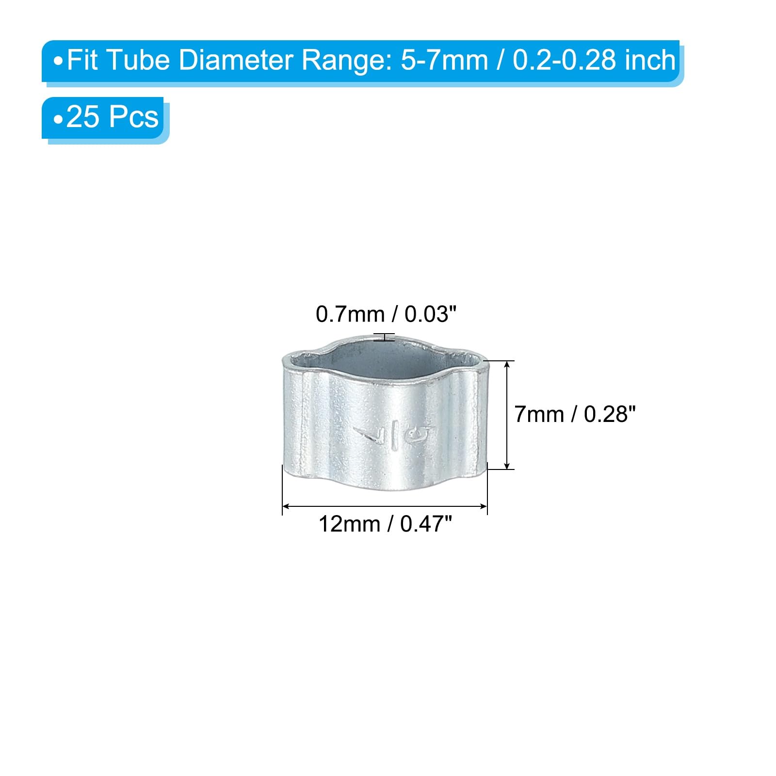 PATIKIL 25 Pack 5-7mm Double Ear Hose Clamp, Galvanized Steel O Clip Crimp Rings for Fuel Petrol Pipe Tube Fitting Connections, Silver Tone - Image 2