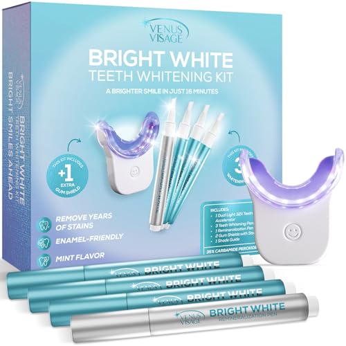 Venus Visage Teeth Whitening Kit with LED Light Device - Includes 3 Carbamide Peroxide Gel Pens,...