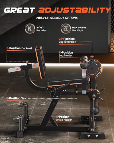 Image of FEIERDUN 4-in-1 Adjustable Leg Extension Curl Machine - 700lbs Capacity Leg Extension Machine for Lower Body Workouts - Adjustable Leg Curl Machine