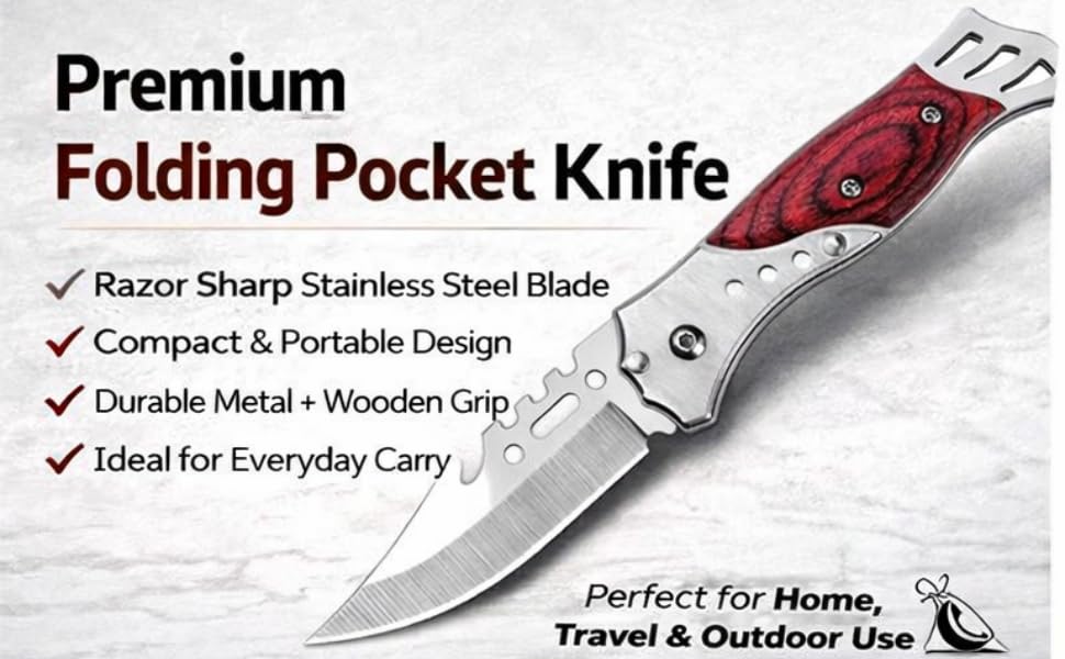Image of Portable Kitchen Utility Knife with Safety Sheath, Sharp Precision Blade, Wooden Handle, for Slicing Fruits and Vegetables (1 Pc) (Wood)