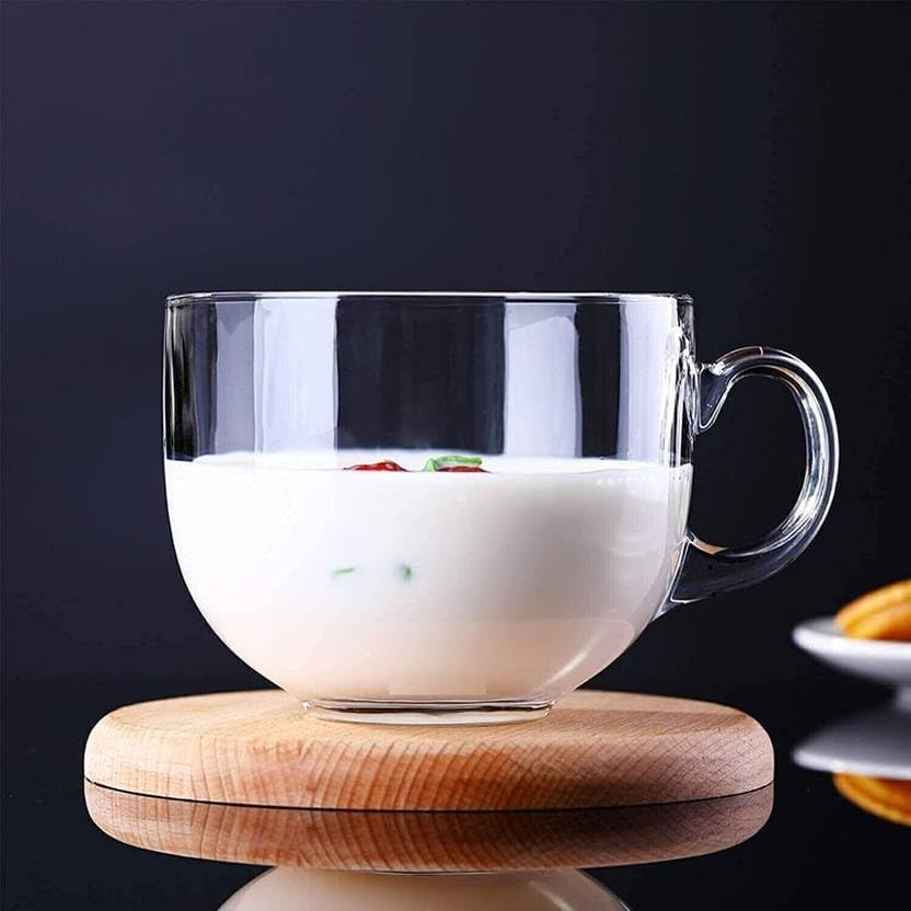 Image of QNQ Clear Round Shaped Glass Coffee Cup, Glassware Tea Cup, Tea Cups for Hot Beverages with Handle, Transparent Glass Tea Cup Set for Coffee, Tea, Milk (6 Pieces, 140 ml Each)