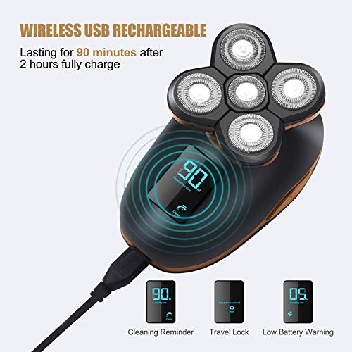 Electric Shaver for Men Grooming Kit, Cosyonall 5 in 1 Electric Razor Cordless Waterproof Wet Dry Rotary Bald Head Shaver Nose Trimmer Facial Cleansing Brush, USB Rechargeable with LED Display - Thumbnail 5