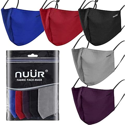 Ladies & Men’s 100% Cotton Breathable Face Mask 5-Pack in 5 Colours, Adjustable Ear Loops, 3-Layer Protection, Soft, Machine Washable, Durable for Everyday Use Cover