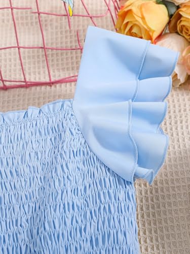 Floerns Girl's Flounce Cap Sleeve Square Neck Ruffle Layered Hem Smocked A Line Dresses4