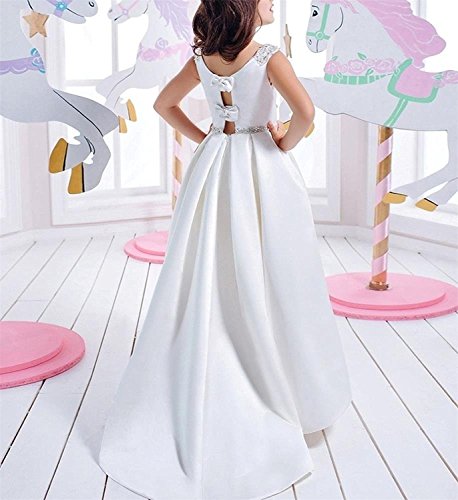 White First Communion Dresses for Girls 7-16 Satin Ruffles Kids Birthday Party Dress2