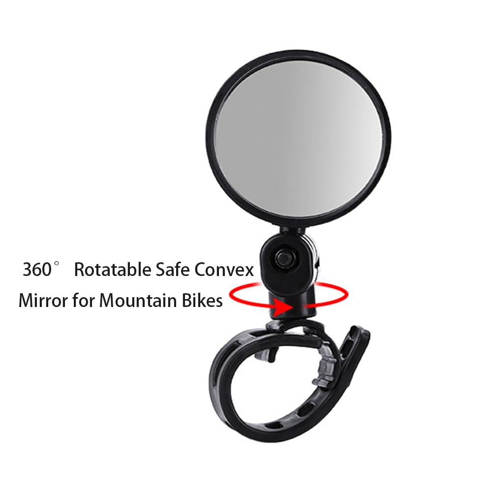 Bike Mirrors, Bicycle Cycling Rear View Safe Mirrors, Adjustable Rotatable Handlebars Mounted Scratch Resistant Glass Lens Plastic Convex Mirror for Mountain Road Bikes Easy to Install