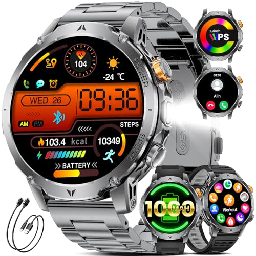 Militär Smartwatch Herren mit 1000mAh Akku/Telefonfunktion,1.7' HD...