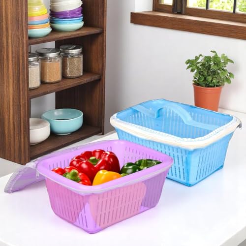 Image of GI9IUS Multipurpose Safe Net Cover Plastic Fruit & Vegetable (Onion,Potato) Storage Basket (Pink+Blue)