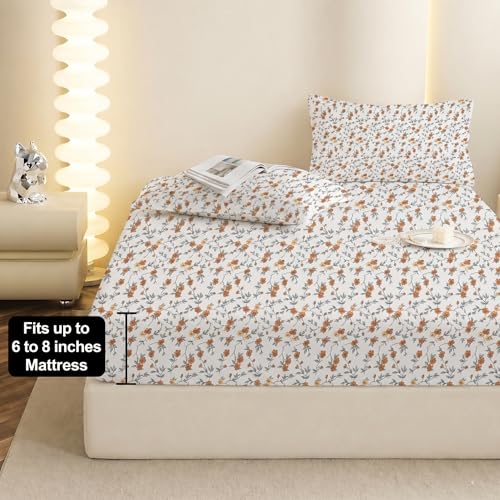 Image of IVAZA Ezyption Cotton Super Soft 240 TC Elastic Fitted All Around Elastic Printed King Size Double Bed Bedsheet with 2 Pillow Cover 72 inch X 78 inch3 Brown & White