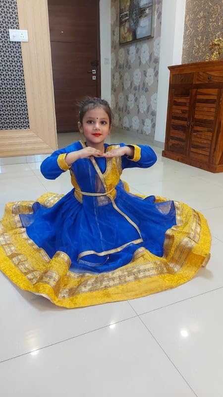 Image of Kathak Dress Costume 6 Meter Flare with Brocade Border Indian Classical Dance Costume