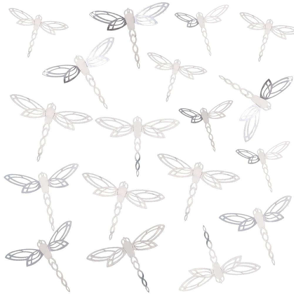 GORGECRAFT 60Pcs 3 Sizes Dragonfly Wall Decor Silver Paper 3D Dragonflies Garden Art Mural Wall Stickers Indoor Outdoor Fence Hanging Decorations for Nursery Home Living Room Flowers Cake Party Window