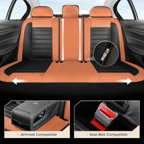 Image of Coverado Car Seat Covers Full Set, Luxury Leather Car Seat Protector, Automotive Front and Rear Mesh Seat Covers, Full Set 5 Seats, Orange&Black Seat Cushion for SUV Sedan Truck