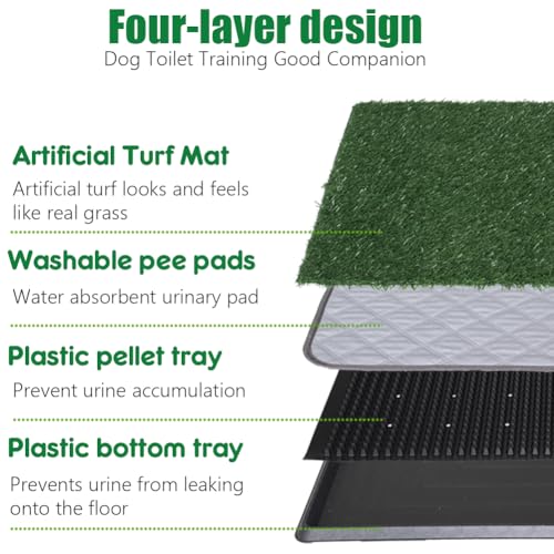 Image of Reusable Pet Grass Potty w / 2-Pack Replaceable Artificial Grass Quick Absorbent Indoor Portable Pet Training Patio Potty Washable Pee Pad Box Toliet (Large-20X30In)