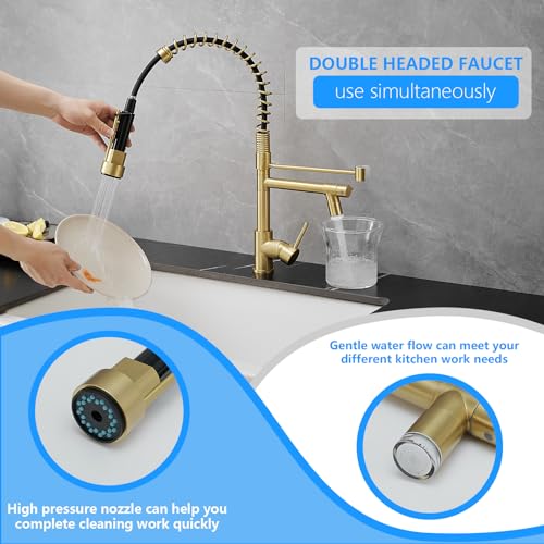 Image of Gold Kitchen Faucet with Sprayer AIMADI,Modern Single Handle Spring Gold Kitchen Sink Faucet