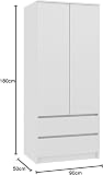 CDF Armadio Camera da Letto 2 Ante 2 Cassetti 90 cm Bianco - 3