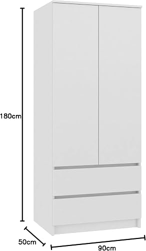 CDF Armadio Camera da Letto 2 Ante 2 Cassetti 90 cm Bianco - 3